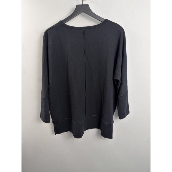 Spanx Shirt Women's L Black Oversized Scoop Neck Long Sleeve Tunic Top Stretch - Picture 2 of 5